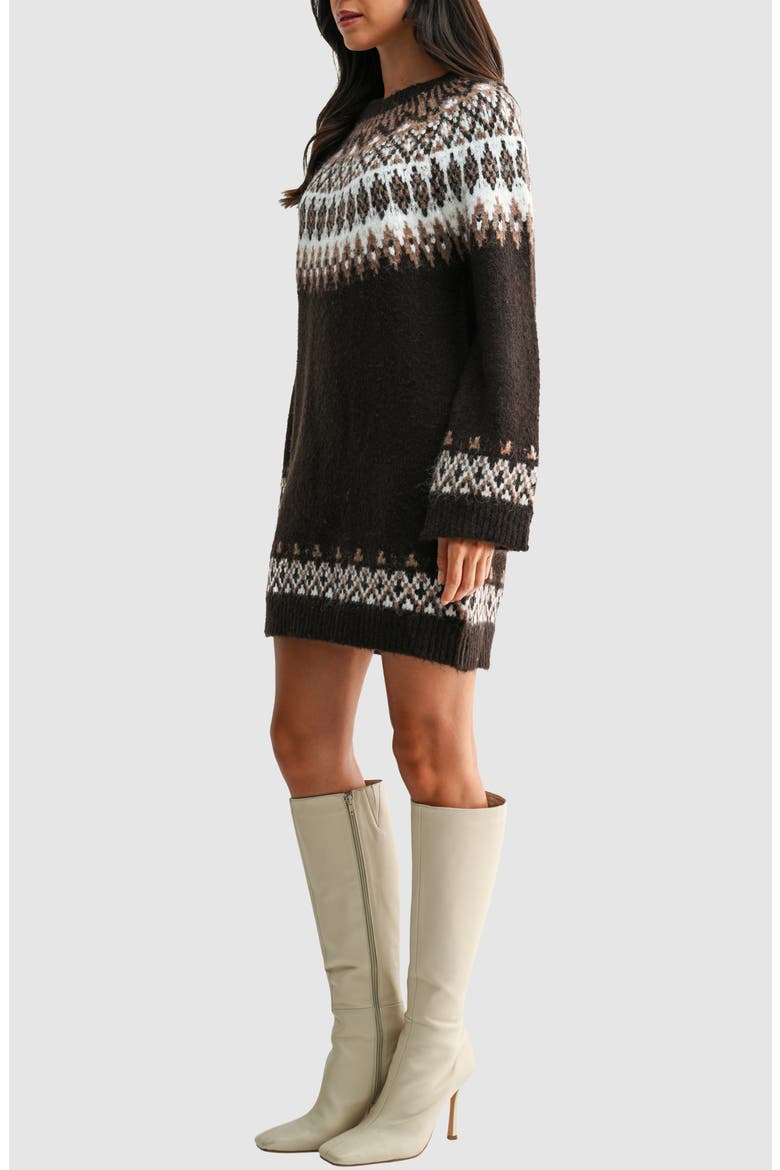 Fair Isle Crewneck Sweater Minidress, Alternate, color, CHOCOLATE TAUPE