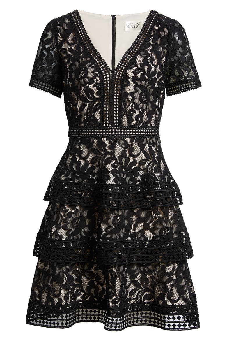 Lace Tiered Dress, Alternate, color, BLACK