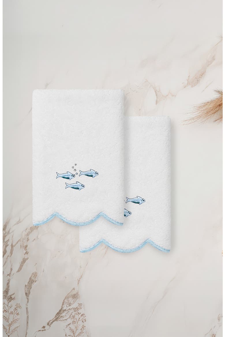 Fish School Scallop Pack of 2 Fingertip Towels, Alternate, color, WHITE/ BLUE
