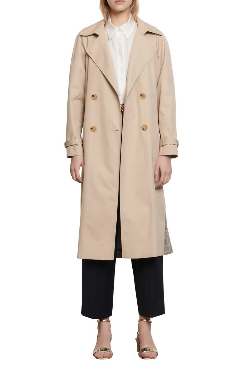 Victory Plaid Back Cotton Trench Coat, Main, color, BEIGE