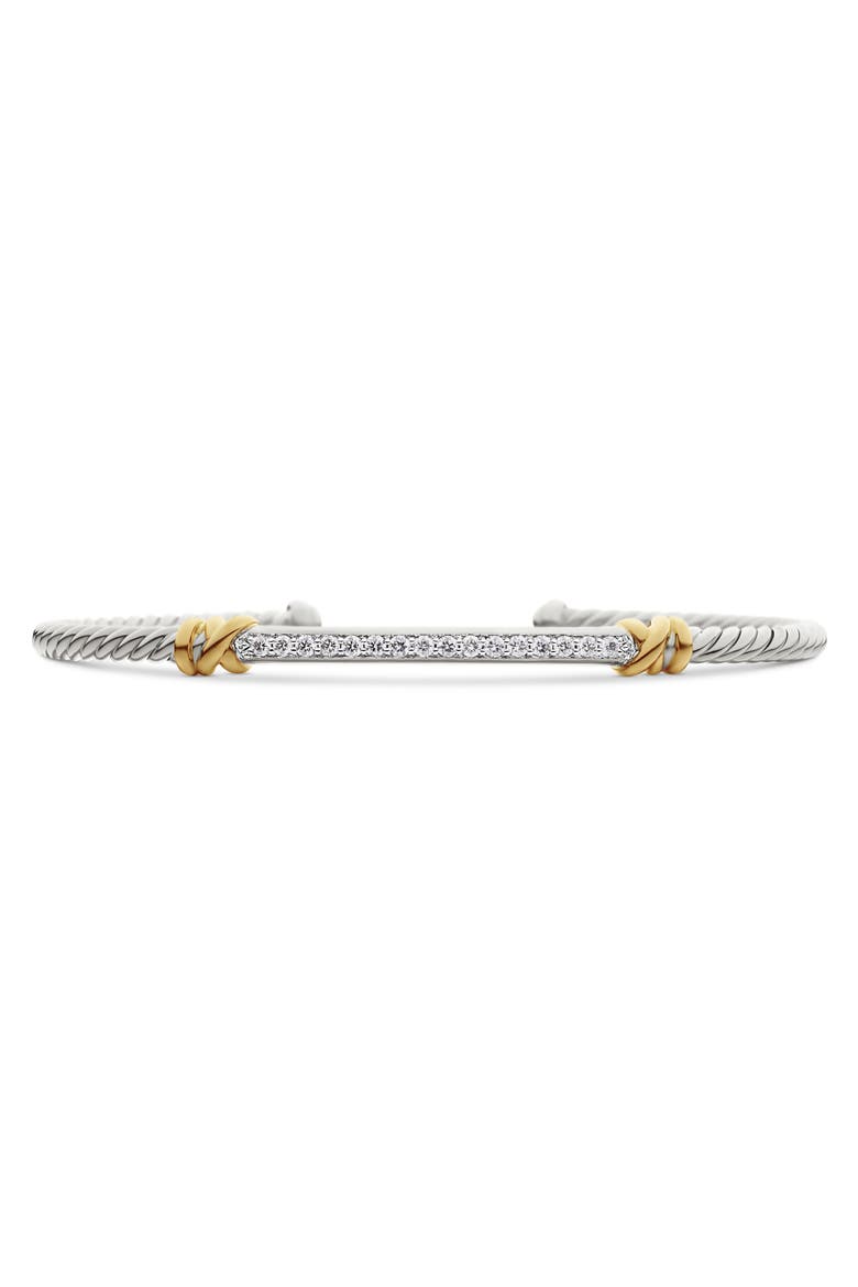 Helena Two Station Diamond Cable Cuff Bracelet, 3mm, Main, color, YELLOW GOLD/ SILVER