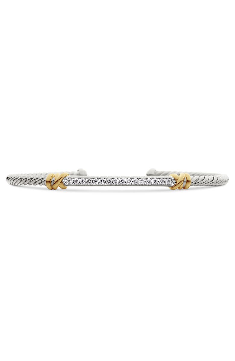 David Yurman Helena Two Station Diamond Cable Cuff Bracelet, 3mm, Main, color, Yellow Gold/ Silver