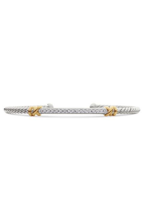 Helena Two Station Diamond Cable Cuff Bracelet, 3mm