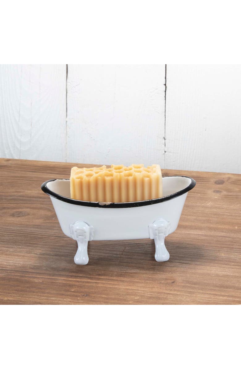 Foreside Home and Garden Black Rim White Enamel Bathtub Soap Dish, Alternate, color, Black