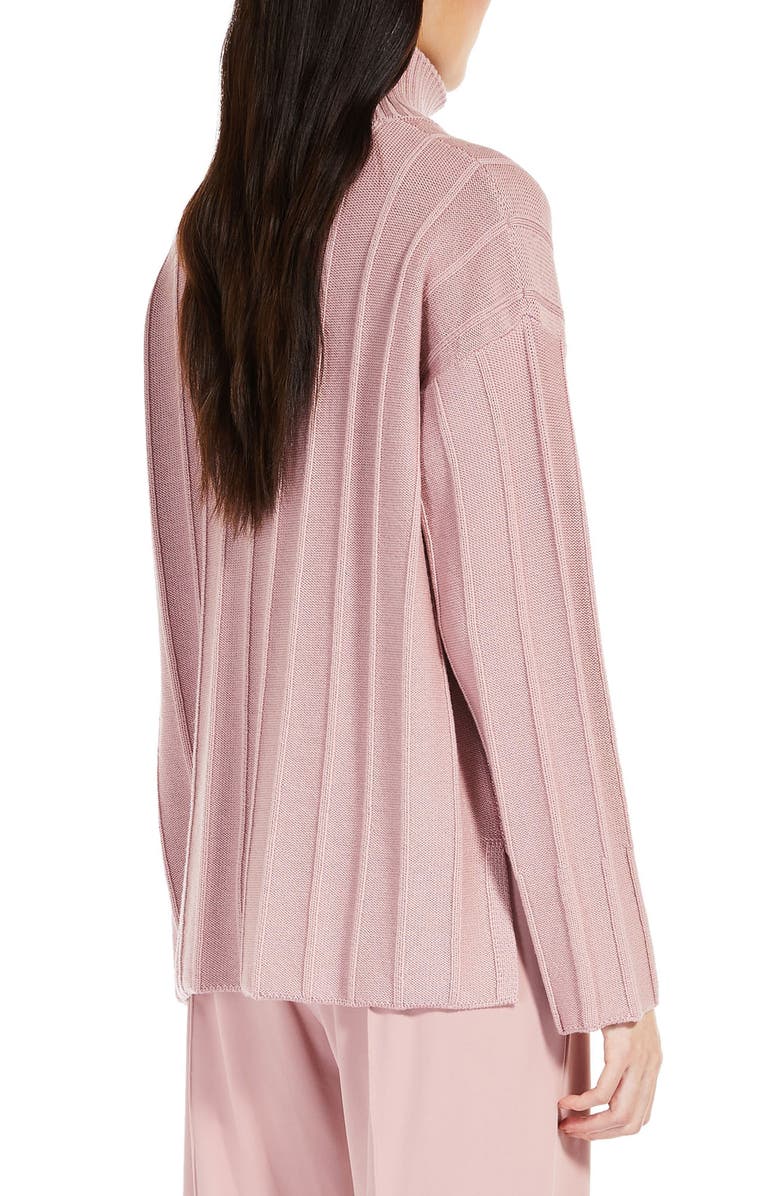 Max Mara Leisure Beira High-Low Virgin Wool Rib Sweater, Alternate, color, Pink