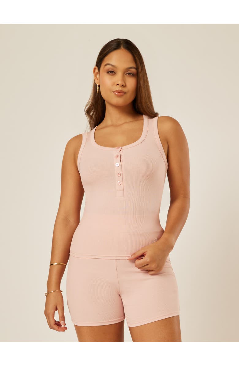 Be Athletica Essential Everyday Henley Tank Top, Main, color, Milkshake