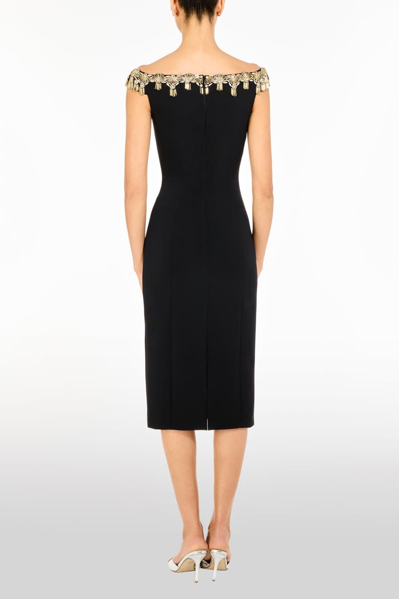 Valorie Beaded Off-Shoulder Midi Dress, Alternate, color, Liquorice