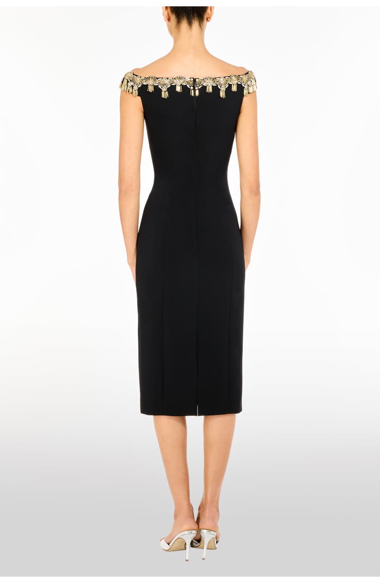 Jenny Packham Valorie Beaded Off-Shoulder Midi Dress, Alternate, color, Liquorice