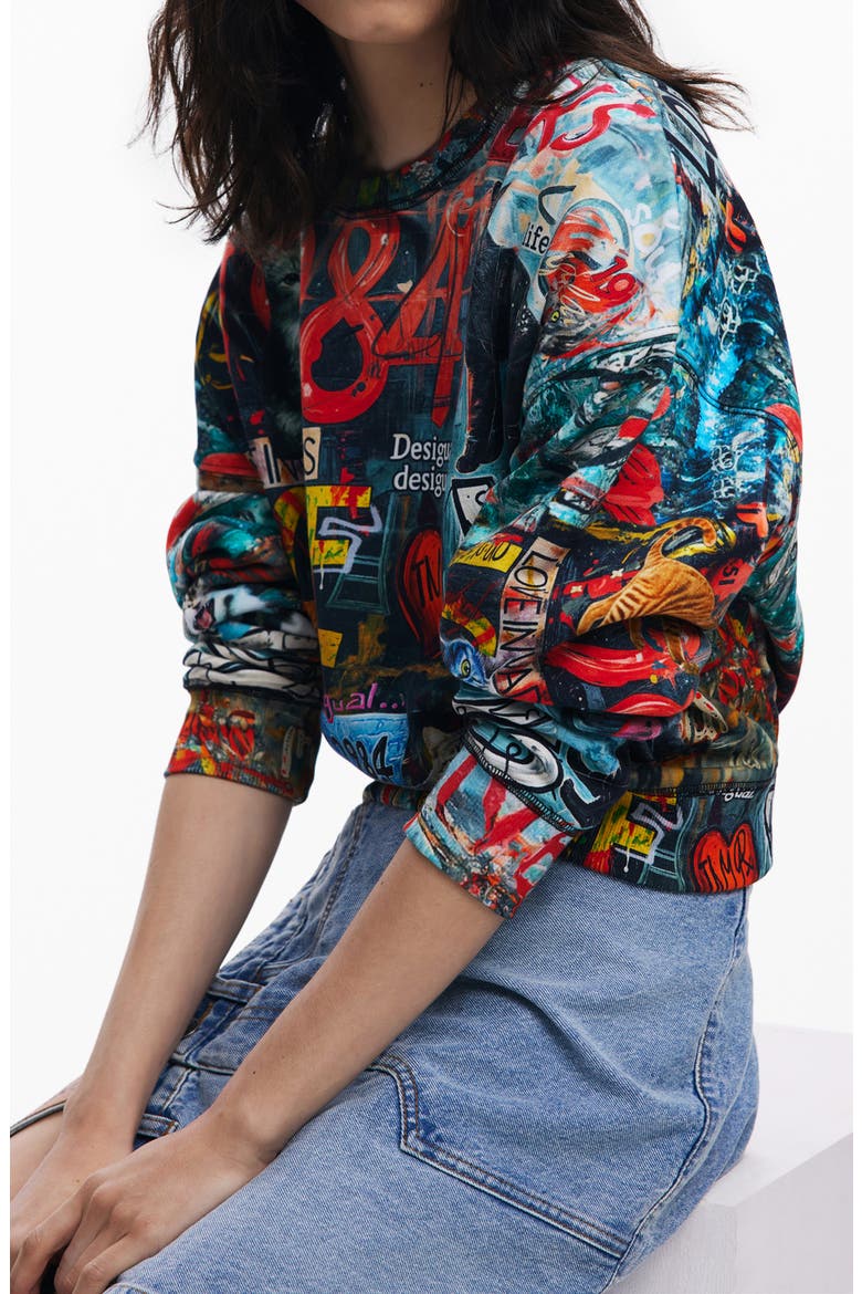 Graphic Cotton Sweatshirt, Alternate, color, BLACK
