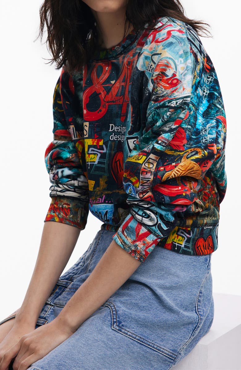 Desigual Graphic Cotton Sweatshirt, Alternate, color, Black