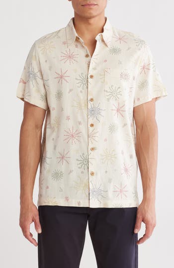 Lucky Brand Slub Plya Short Sleeve Button-up Shirt In Natural Multi