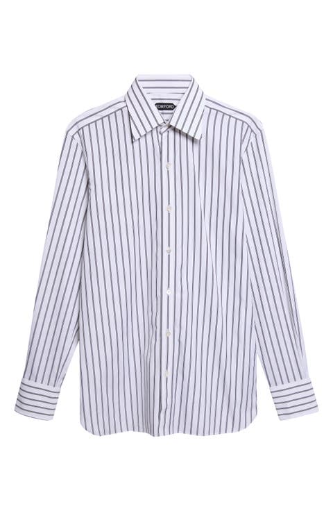 Classic Fit Stripe Cotton Poplin Button-Up Shirt