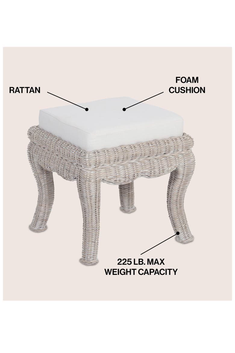 Rowan Coastal Woven Rattan Vanity Stool with Upholstered Cushion, Mango Wood Backless Makeup Chair for Bedroom Bath, Alternate, color, Gray White Wash