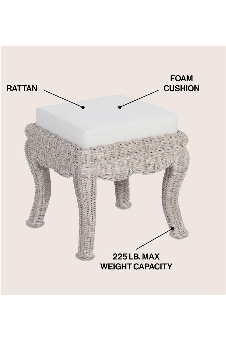 JONATHAN Y Rowan 19.7" Bohemian Designer Woven Rattan/Wood Ottoman Vanity Stool, White Cushion Seat, Alternate, color, Gray White Wash