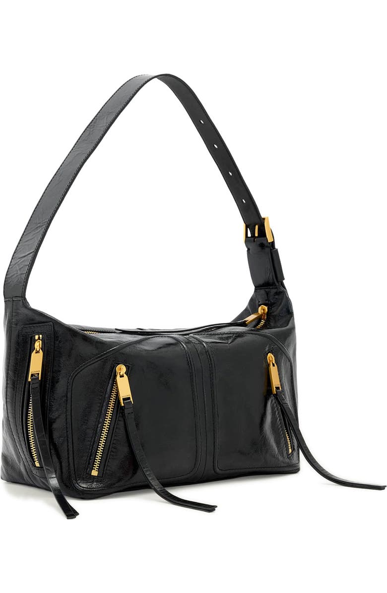 AllSaints Jean Ray Leather Shoulder Bag, Alternate, color, Black