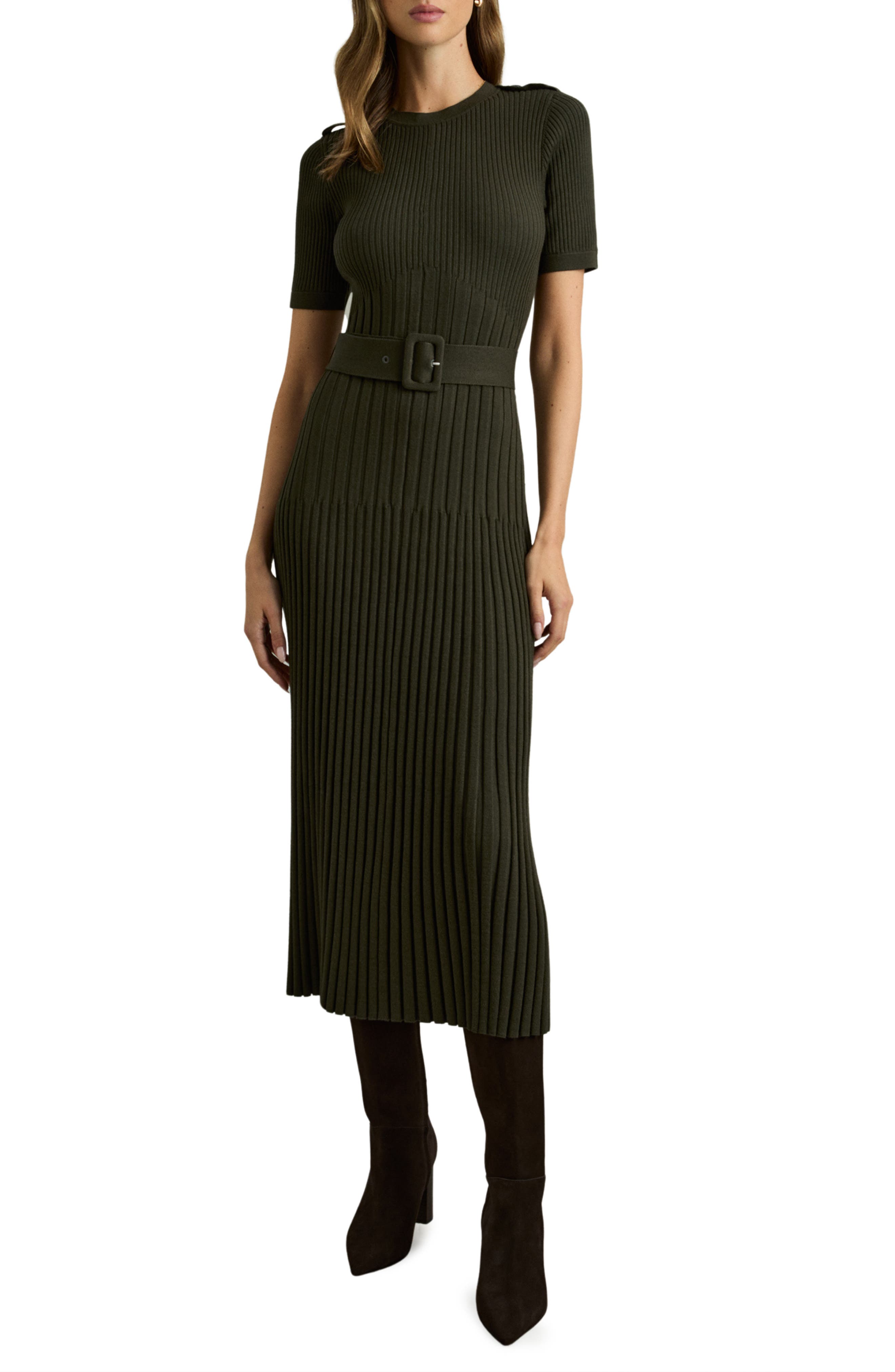 Reiss Vida Belted Rib Sweater Dress