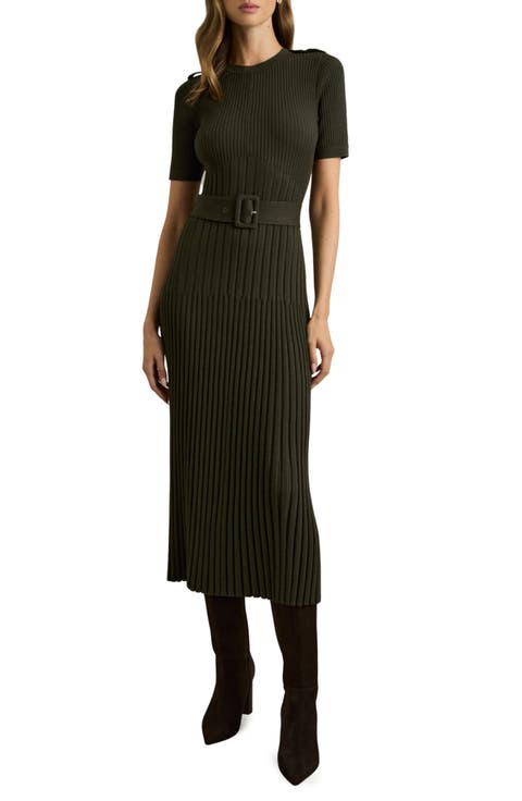 Vida Belted Rib Sweater Dress