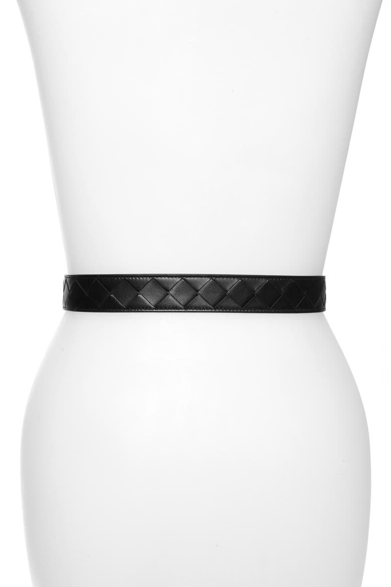 Intrecciato Leather Belt, Alternate, color, BLACK/ GOLD