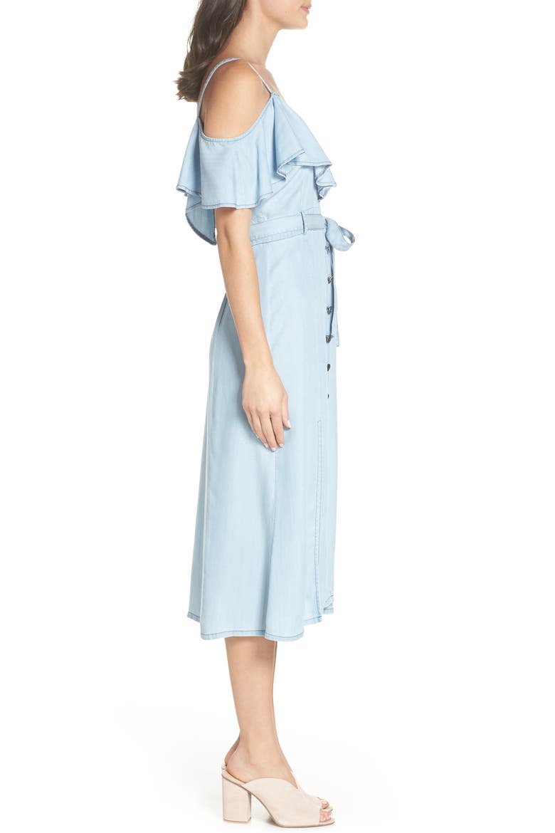 BB Dakota Caite Chambray Cold Shoulder Dress, Alternate, color, CHAMBRAY