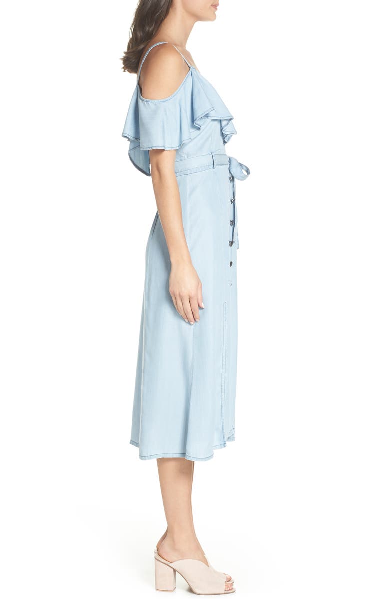 BB Dakota by Steve Madden BB Dakota Caite Chambray Cold Shoulder Dress, Alternate, color,