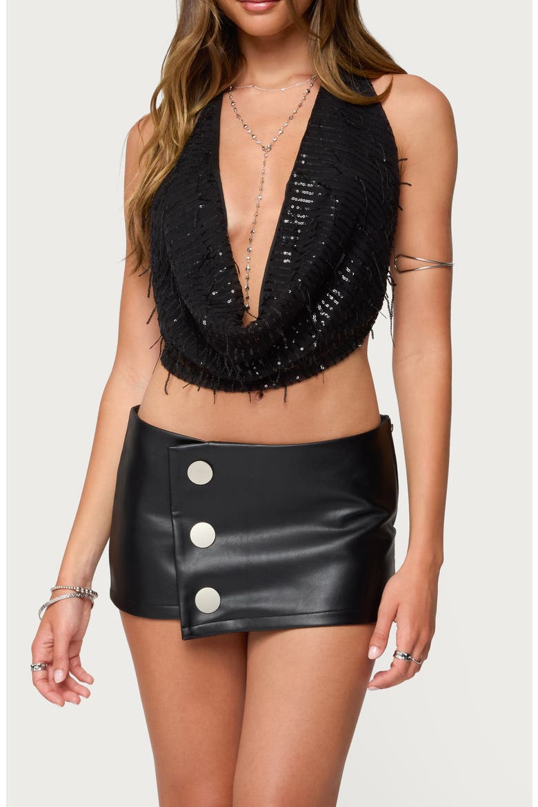 Fringe Sequin Halter Top, Main, color, BLACK