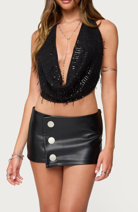 Fringe Sequin Halter Top
