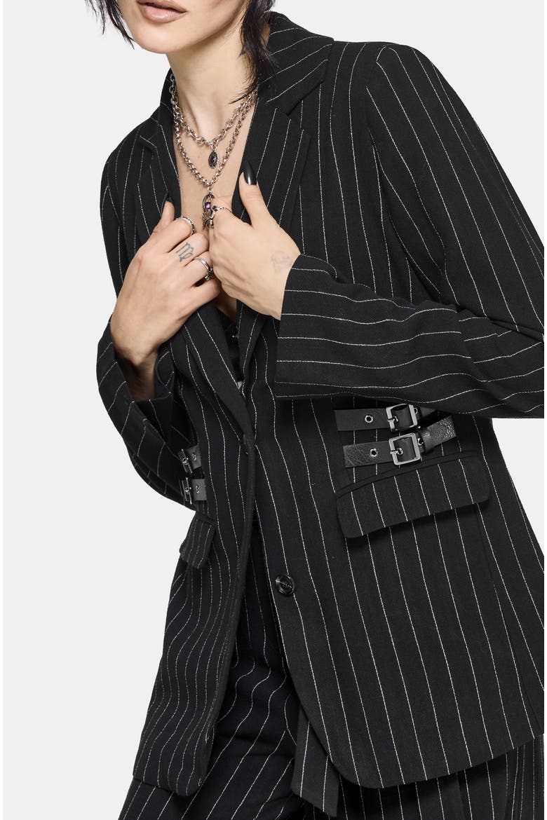 Charli Pinstripe Buckle Oversized Blazer, Alternate, color, Black
