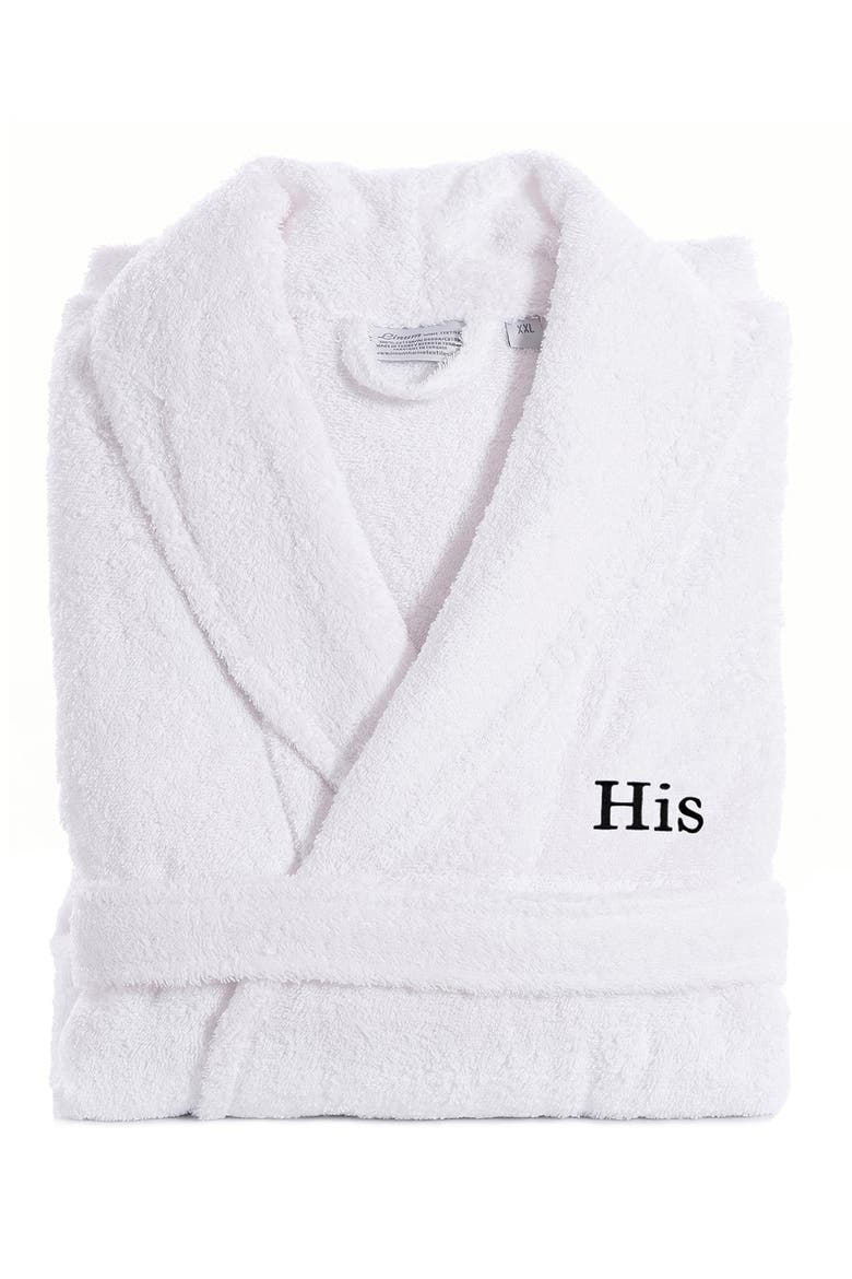Embroidered 'His' Terry Bathrobe, Alternate, color, WHITE