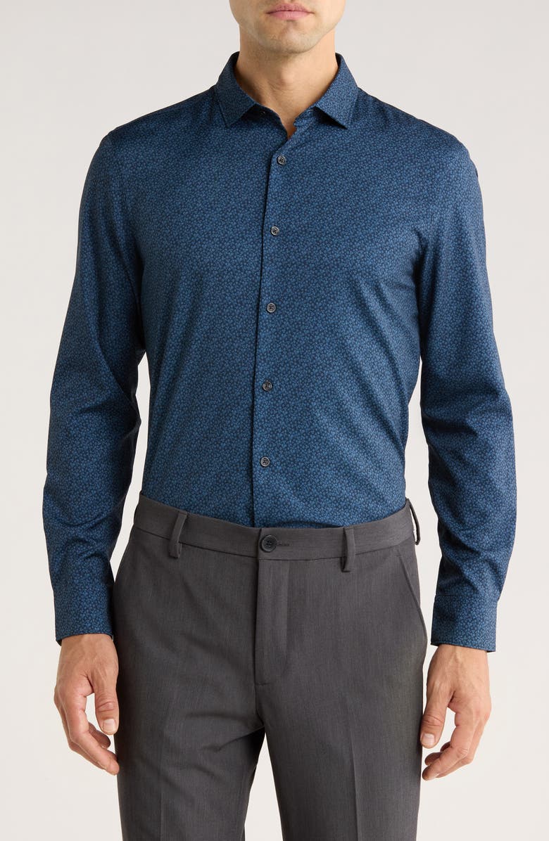 Perry Ellis Slim Fit Micro Floral Motion Dress Shirt, Main, color, Vintage Indigo