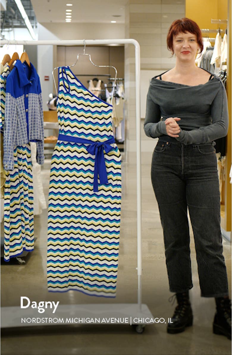 One-Shoulder Chevron Stitch Maxi Sweater Dress, sales video thumbnail