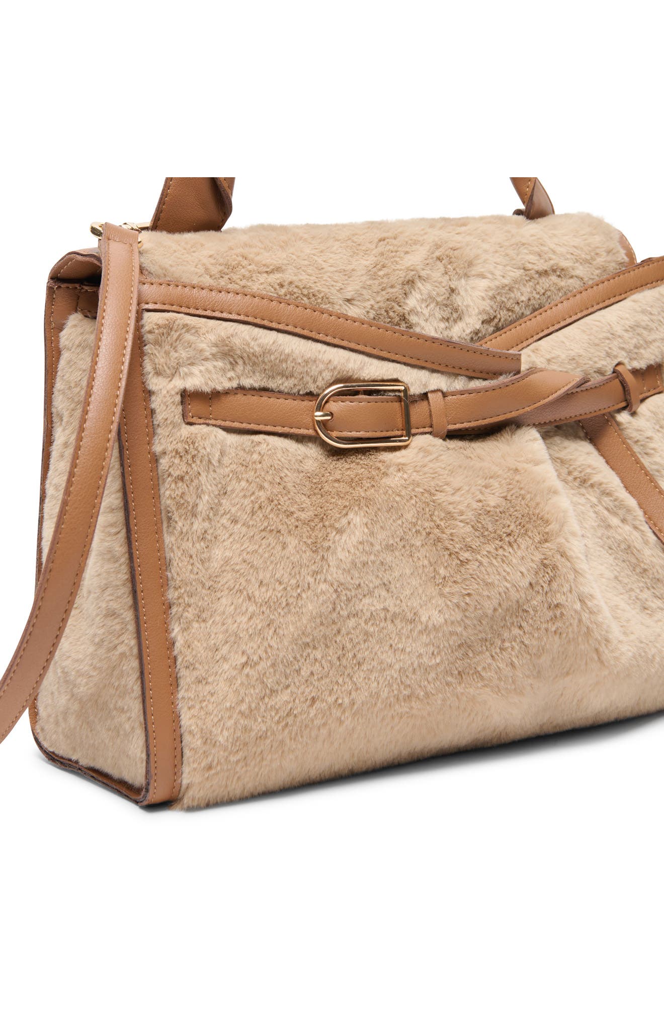 Borgo Faux Fur Satchel, Alternate, color, BROWN