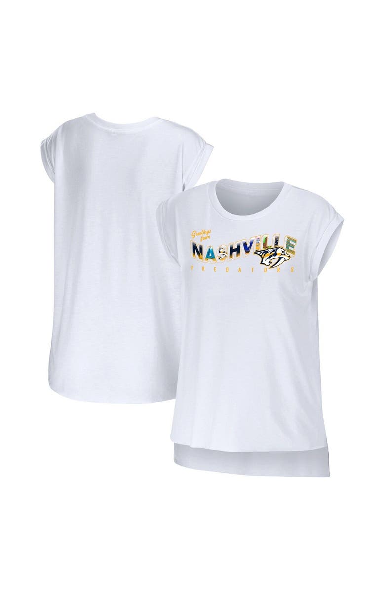 WEAR by Erin Andrews Women's WEAR by Erin Andrews White Nashville Predators Greetings From Muscle T-Shirt, Main, color, White