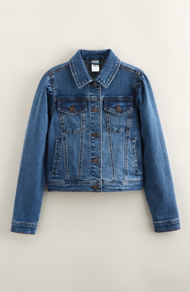 Nordstrom Kids' Puff Shoulder Denim Trucker Jacket, Main, color, Medium Blue Wash
