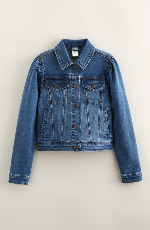 Kids' Puff Shoulder Denim Trucker Jacket (Big Kid)