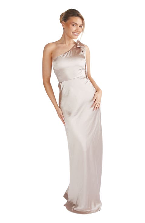 Bow One Shoulder Satin Bridesmaid Dress