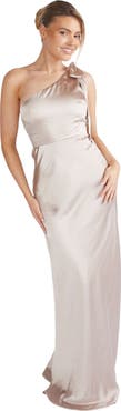 Six Stories Bow One Shoulder Satin Bridesmaid Dress
