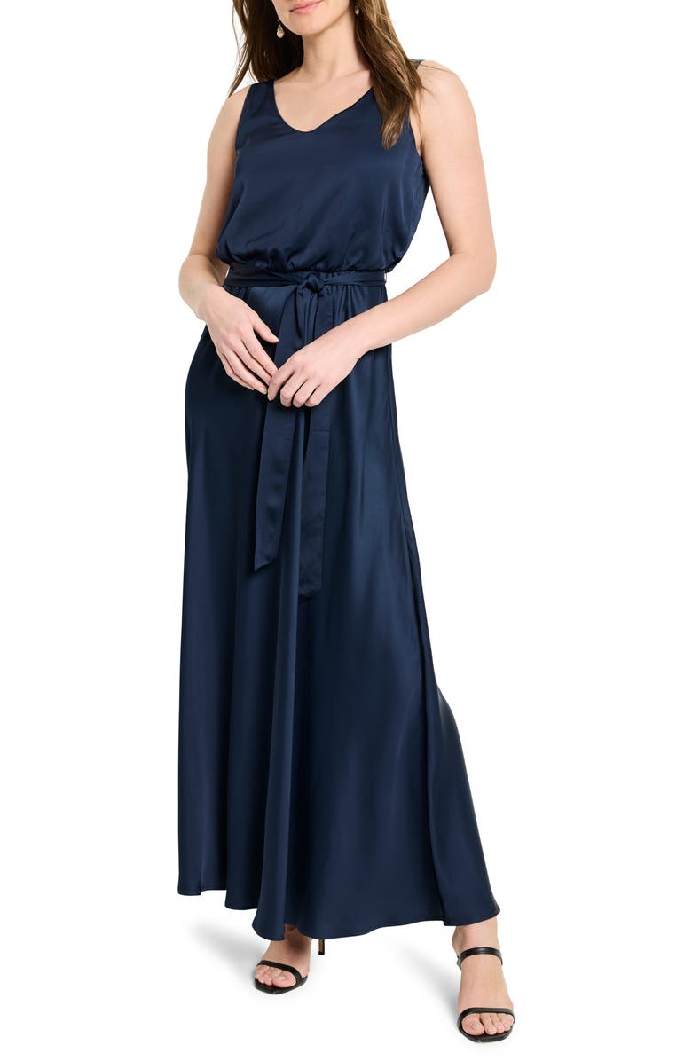NIC+ZOE Bianca Satin Maxi Dress, Main, color, Dark Indigo