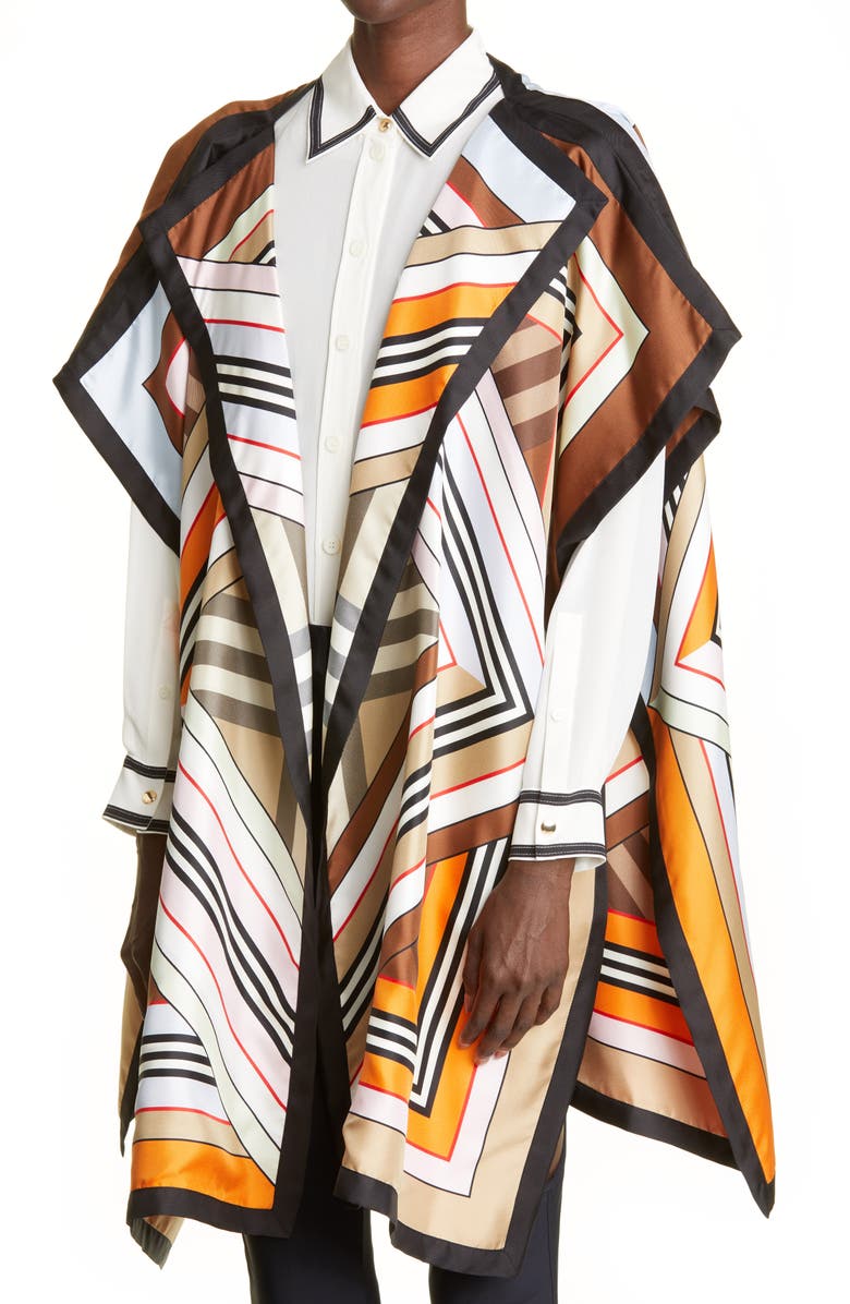 Burberry Claudia Montage Print Silk Twill Cape, Alternate, color, Multicolor