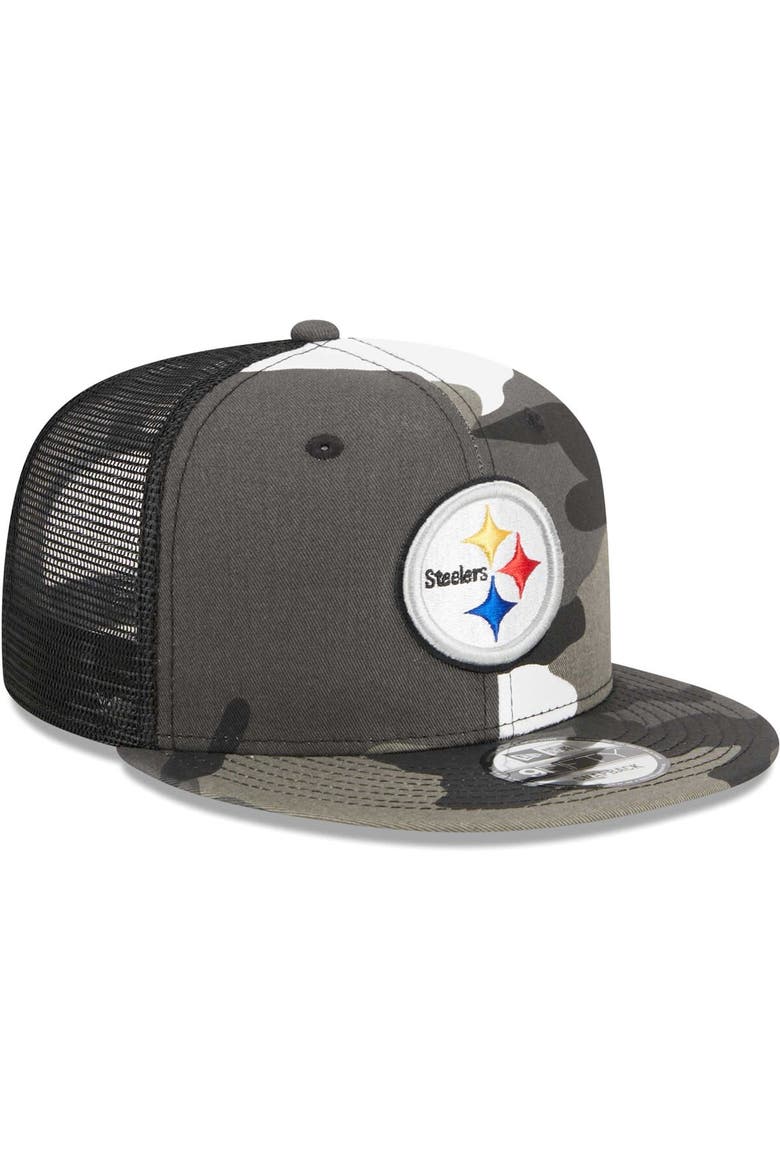 Men's New Era Urban Camo Pittsburgh Steelers 9FIFTY Trucker Snapback Hat, Alternate, color, Camo