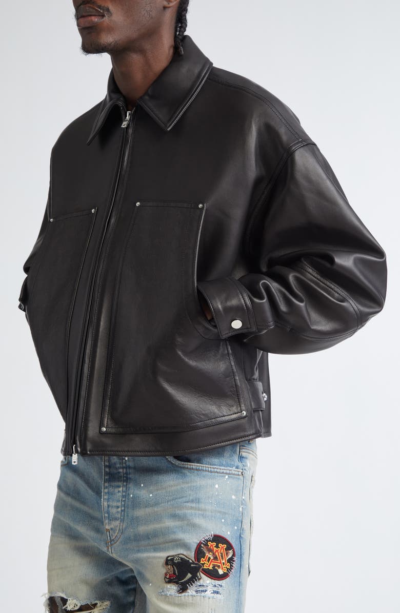 AMIRI MA Quad Embossed Leather Work Jacket, Alternate, color, Black