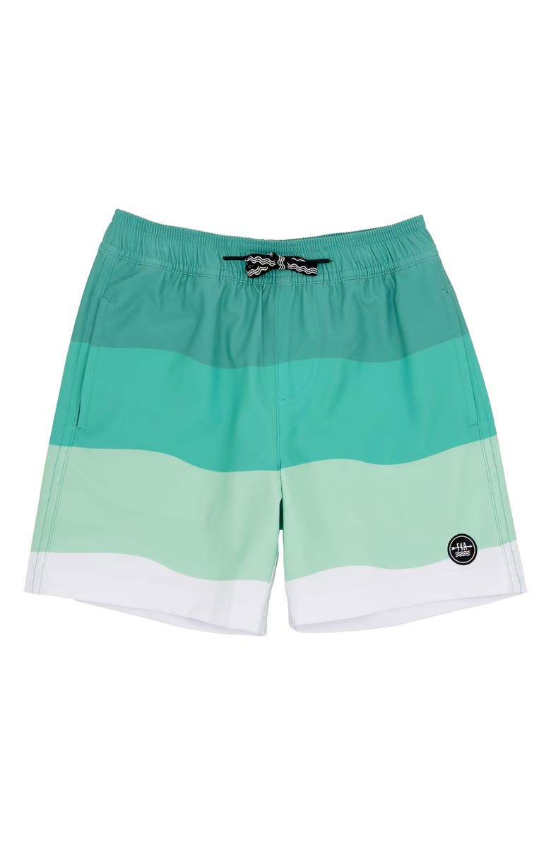 Feather 4 Arrow Kids' Wave Stripe Volley Swim Trunks, Main, color, 