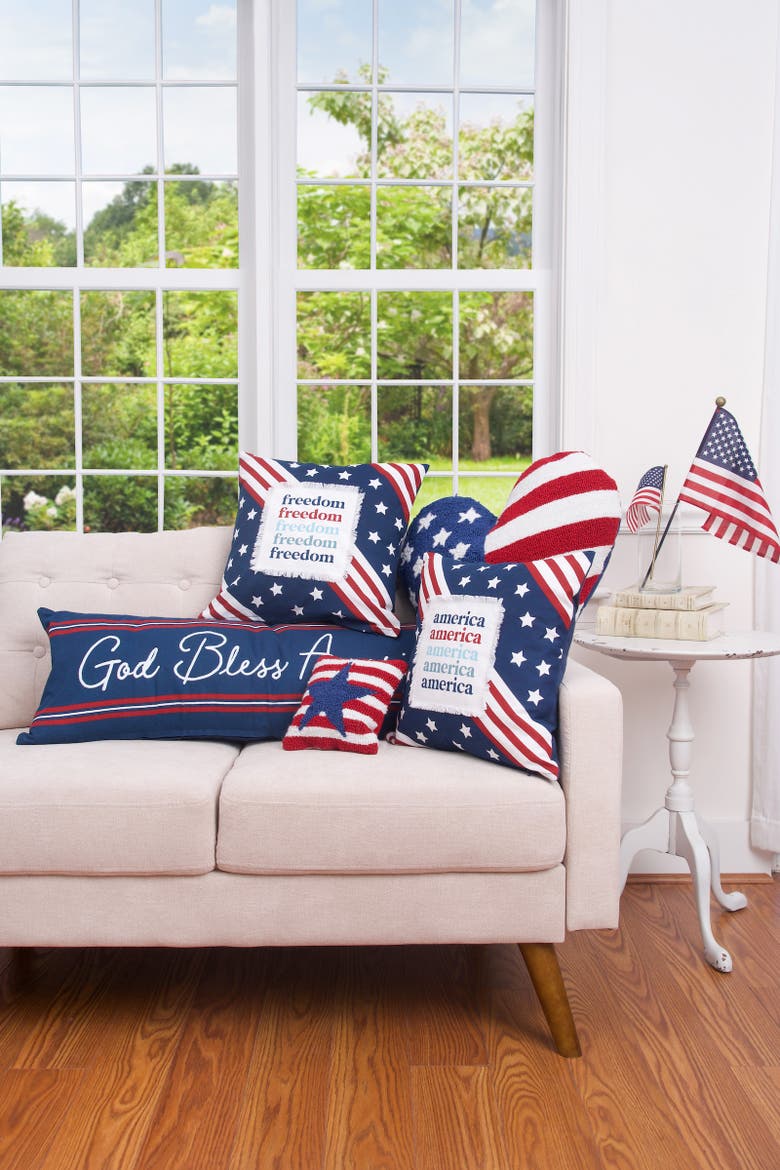 "america" Patriotic Stars & Stripes Cotton Blend Accent Pillow 16" x 16", Alternate, color, Red
