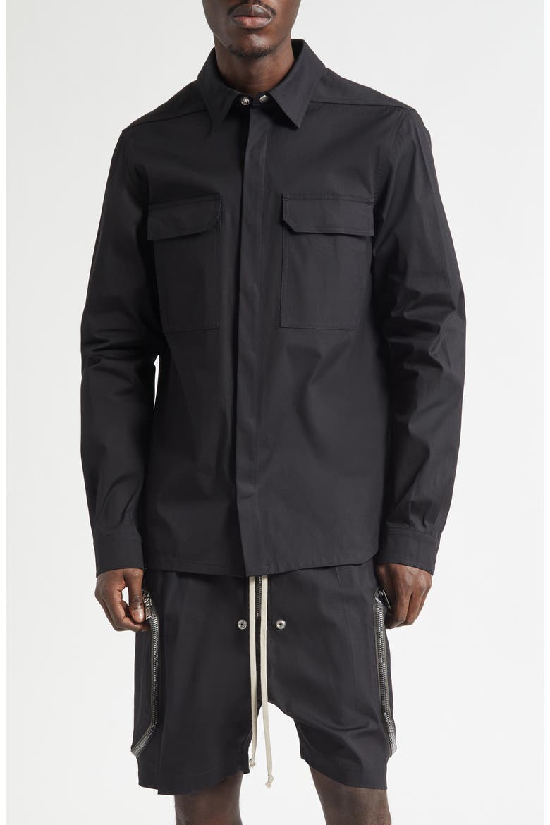 Webbed Strap Stretch Cotton Overshirt, Main, color, BLACK