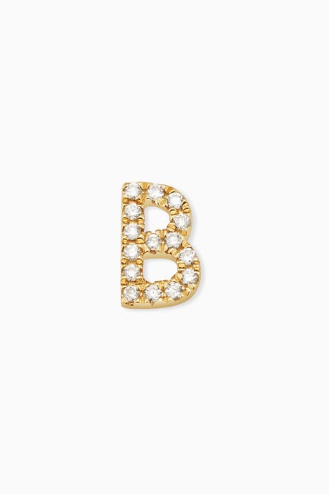 14K Gold Luxe Letter Diamond Initial Single Stud
