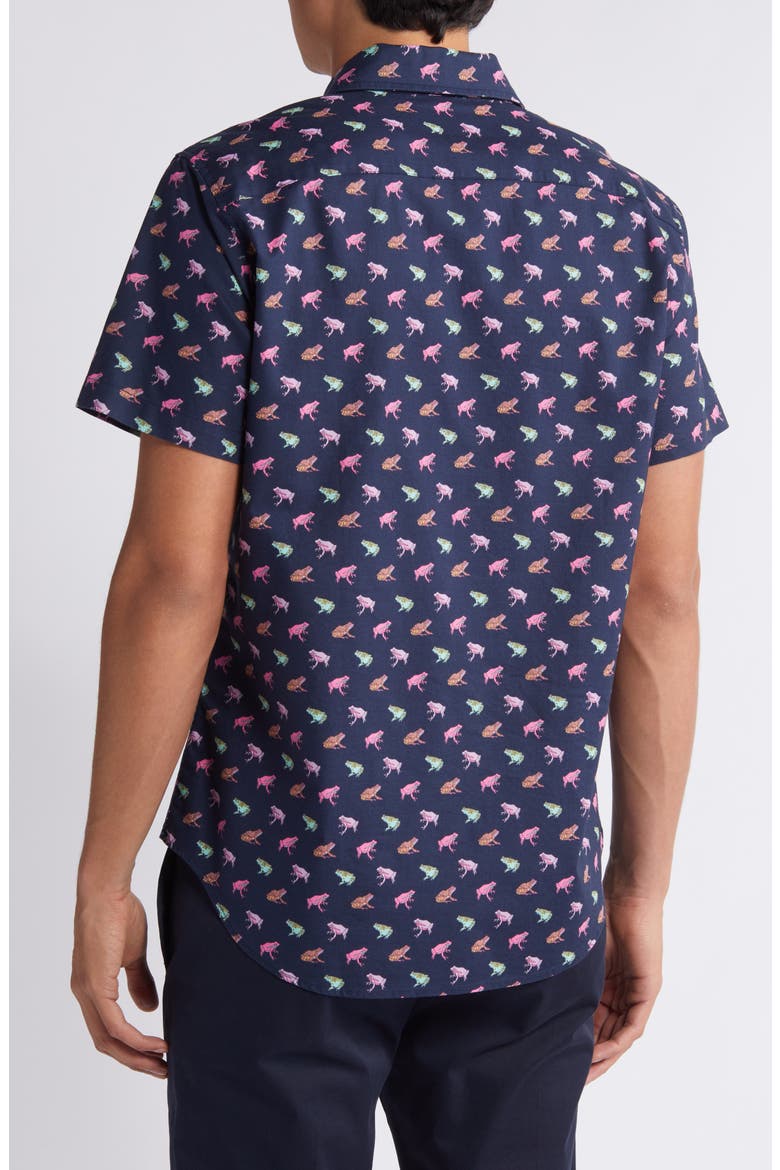 Riviera Frog Print Short Sleeve Stretch Cotton Button-Up Shirt, Alternate, color, FABULOUS FROGS C28