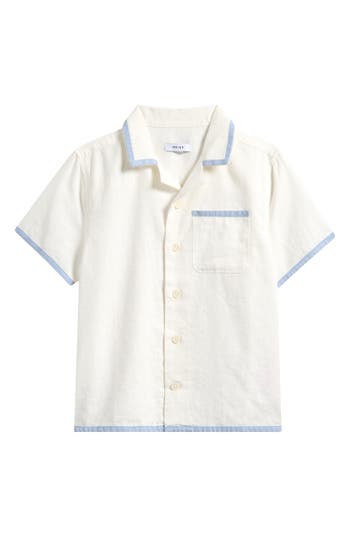 Reiss Kids' Vitan Cuban Short Sleeve Linen Button-up Shirt In Neutral