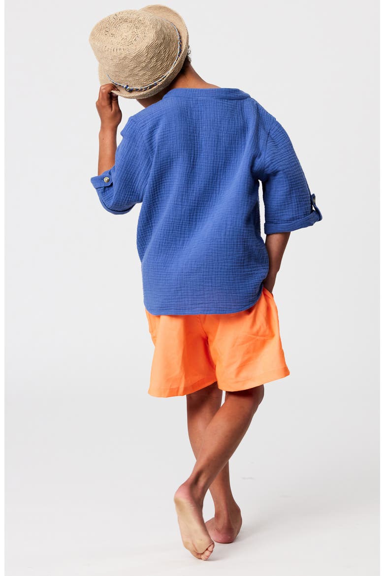 Kids' Frankie Cotton Gauze Henley Top, Alternate, color, BLUE