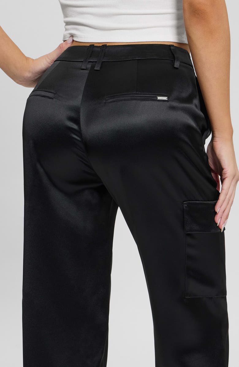 GUESS Megan Satin Cargo Pants, Alternate, color, Jblk-Black