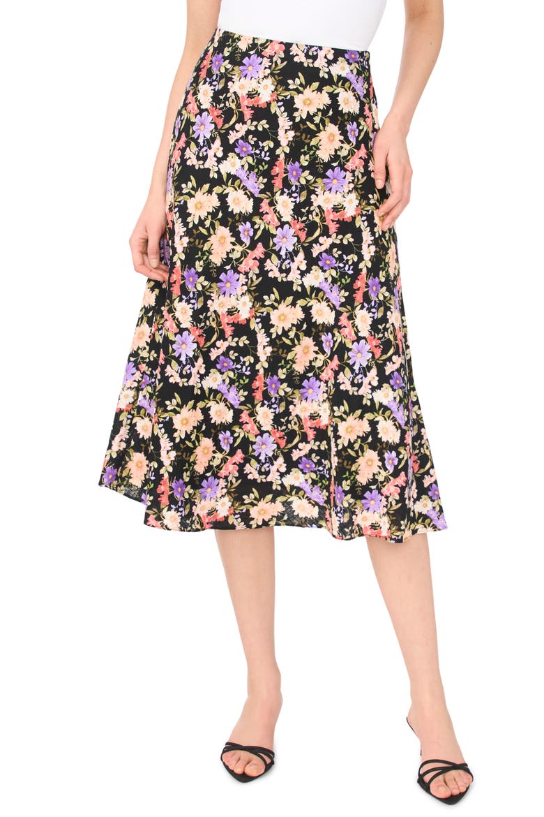 Bias Cut Satin Midi Skirt, Main, color, RICH BLACK