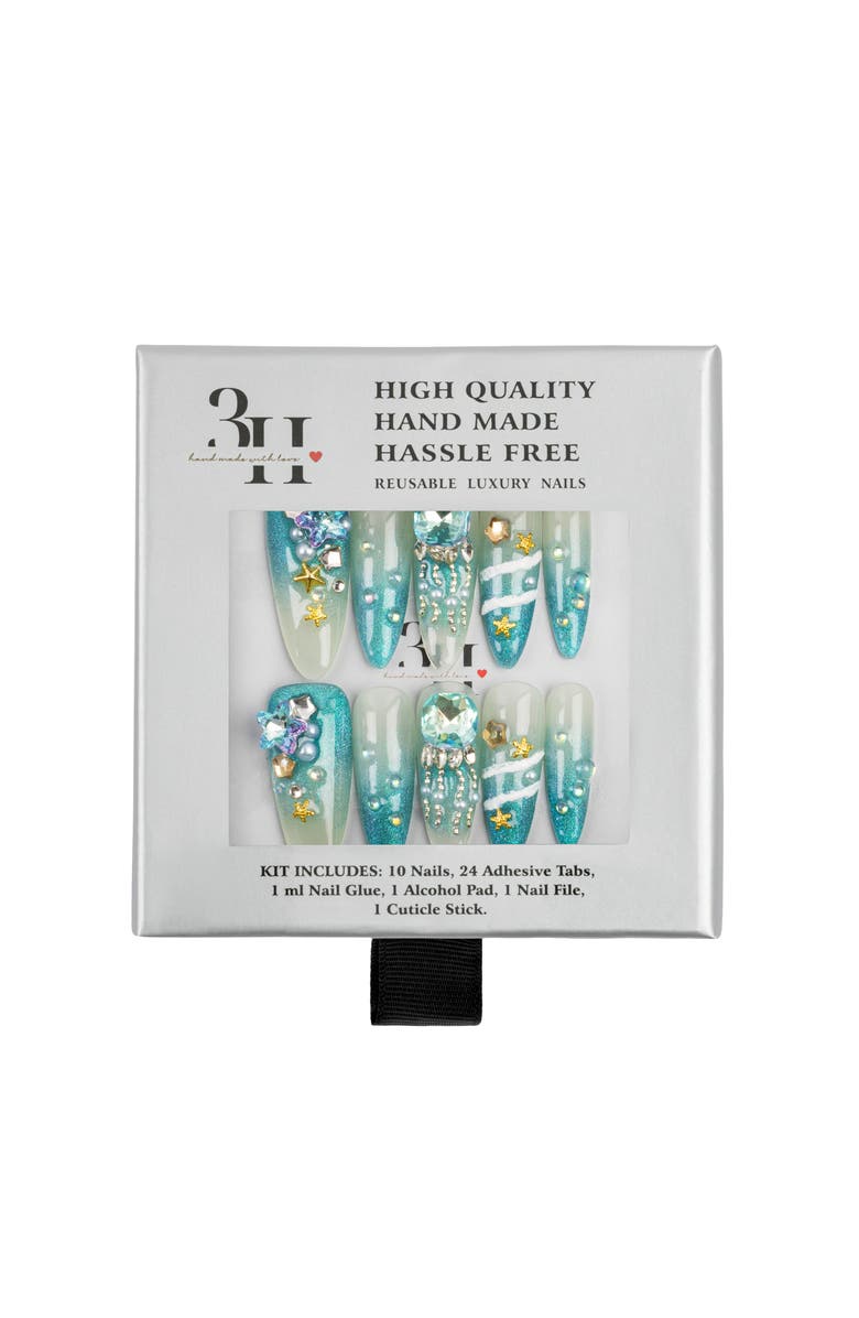 3H Nails Ocean Goddess Luxury Handmade Press On Nails, Alternate, color, Teal Ombré Nails